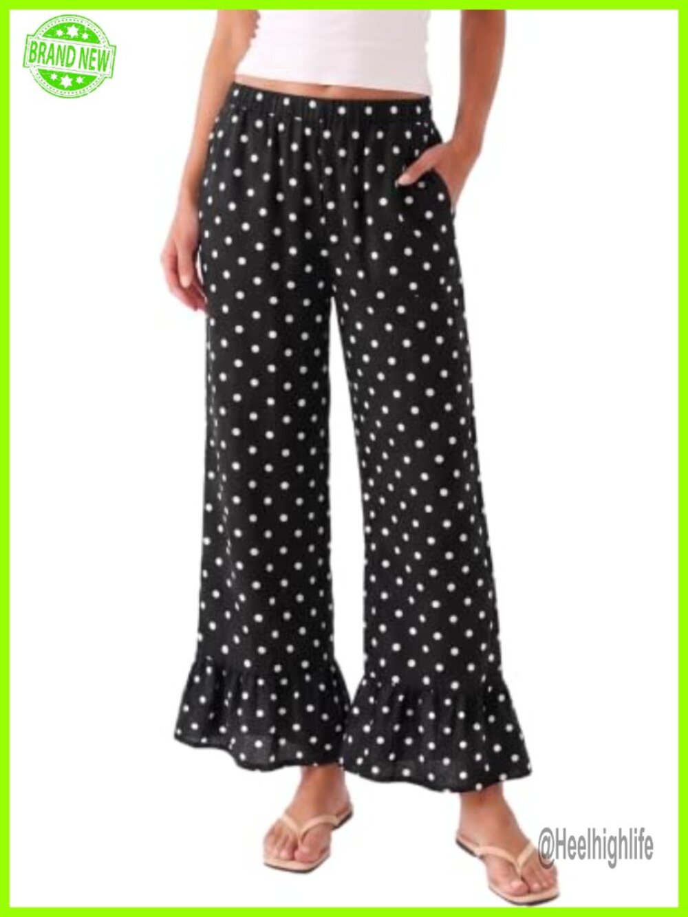 Womens Ruffle Hem Wide Leg Palazzo Pants Flowy High Waist Casual